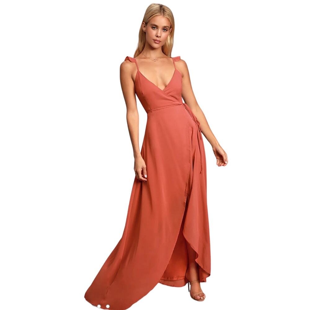 Lulu's Rust Wrap Midi Dress